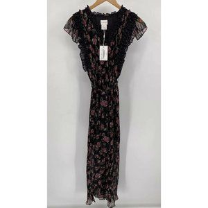 Foxiedox Size Medium Anaise Floral Print Belted Sheer Detail Maxi Dress NWT $215